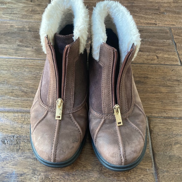UGG Hapsburg Zip Boots Shoes Womens 9 Brown Leather Suede Shearling - Picture 10 of 11